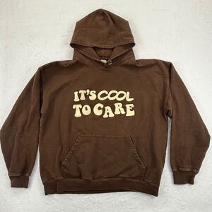 Lonely Ghost Its Cool‎ To Care Hoodie Brown Pullover Sweatshirt Size L